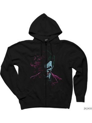 Joker With Bats Siyah Fermuarlı Kapşonlu Sweatshirt