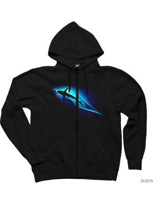 Killer Whale Siyah Fermuarlı Kapşonlu Sweatshirt