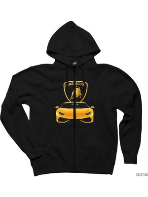 Lamborghini Huracan Siyah Fermuarlı Kapşonlu Sweatshirt