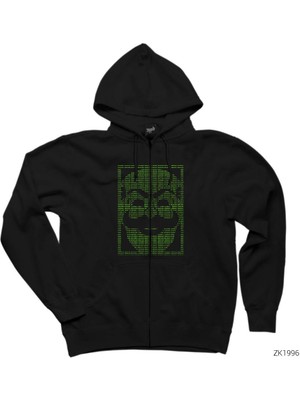Mr Robot Fsociety Binary Siyah Fermuarlı Kapşonlu Sweatshirt