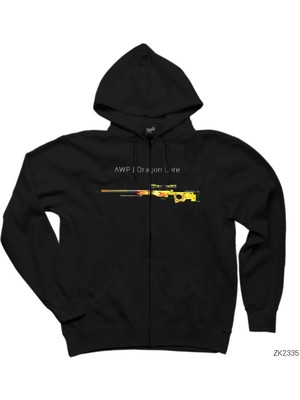 Cs Go Dragonlore Siyah Fermuarlı Kapşonlu Sweatshirt