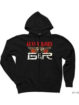 Guns N Roses Guns Siyah Fermuarlı Kapşonlu Sweatshirt