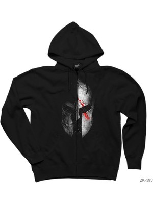 Spartan Helmet Gri Siyah Fermuarlı Kapşonlu Sweatshirt
