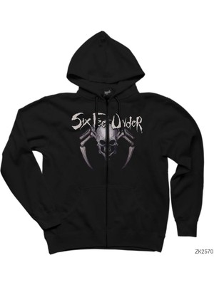 Six Feet Under Skull Spider Siyah Fermuarlı Kapşonlu Sweatshirt