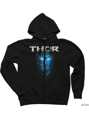 Thor Blue And Gray Siyah Fermuarlı Kapşonlu Sweatshirt