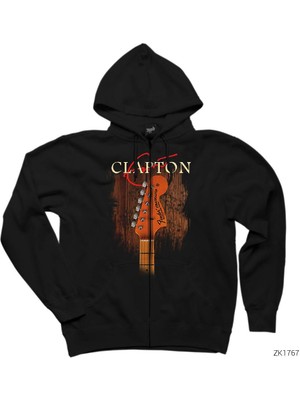 Eric Clapton Guitar Siyah Fermuarlı Kapşonlu Sweatshirt
