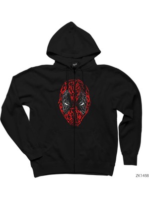 Deadpool Weapons Face Siyah Fermuarlı Kapşonlu Sweatshirt