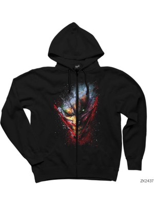 Joker Splash Siyah Fermuarlı Kapşonlu Sweatshirt