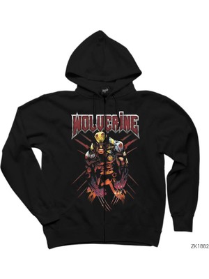Avengers Wolverine Addicted Siyah Fermuarlı Kapşonlu Sweatshirt