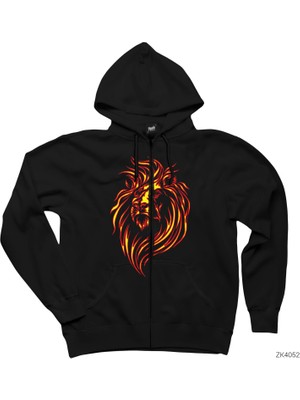 Aslan Sarı Kırmızı Siyah Fermuarlı Kapşonlu Sweatshirt