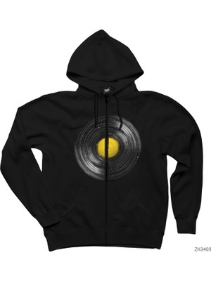 Vinyl Galaxy Siyah Fermuarlı Kapşonlu Sweatshirt