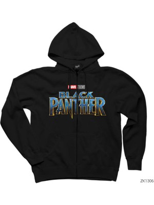 Black Panther Original Logo Siyah Fermuarlı Kapşonlu Sweatshirt