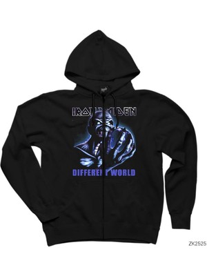 Iron Maiden Different World Siyah Fermuarlı Kapşonlu Sweatshirt