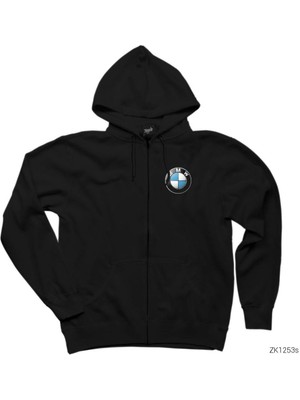 Bmw Logo Siyah Fermuarlı Kapşonlu Sweatshirt
