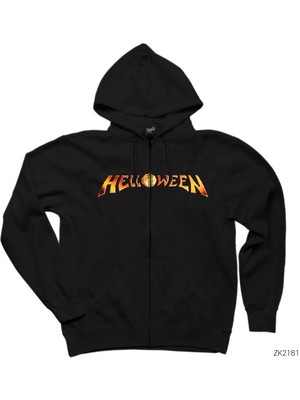 Helloween Logo Siyah Fermuarlı Kapşonlu Sweatshirt