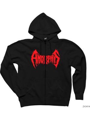 Amorphis Siyah Fermuarlı Kapşonlu Sweatshirt
