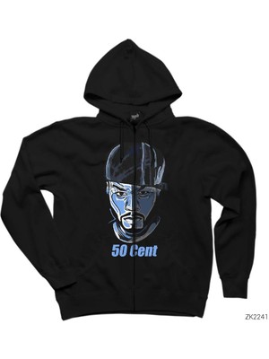 50 Cent Face Siyah Fermuarlı Kapşonlu Sweatshirt