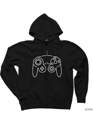 Gamepad Siyah Fermuarlı Kapşonlu Sweatshirt