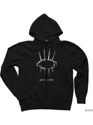 Alice Cooper Eye Logo Siyah Fermuarlı Kapşonlu Sweatshirt