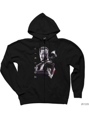 Vikings Ragnar 2 Siyah Fermuarlı Kapşonlu Sweatshirt
