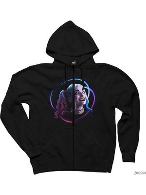 Harley Quinn Smile Siyah Fermuarlı Kapşonlu Sweatshirt
