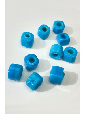 Hayalperest Boncuk Cam Boncuk Silindir Kolye ve Bileklik Ucu 5 Adet Mavi