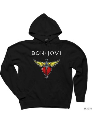 Bon Jovi Hearth Siyah Fermuarlı Kapşonlu Sweatshirt
