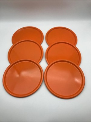 6'lı Metal Turuncu Tek Kişilik Dekoratif Çay, Kahve ve Pasta Servisi Sunum Tepsisi 23 cm