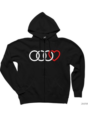 3 Audi Rings Hearth Siyah Fermuarlı Kapşonlu Sweatshirt