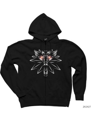 The Witcher Light Wolf Siyah Fermuarlı Kapşonlu Sweatshirt