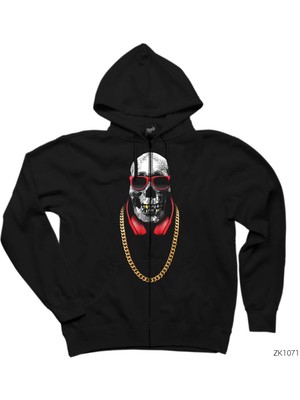 Hip Hop Pirate Siyah Fermuarlı Kapşonlu Sweatshirt