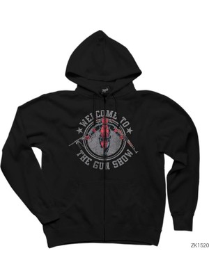 Dead Pool Gun Show Siyah Fermuarlı Kapşonlu Sweatshirt