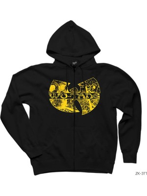 Wu Tang Stencil Logo Siyah Fermuarlı Kapşonlu Sweatshirt