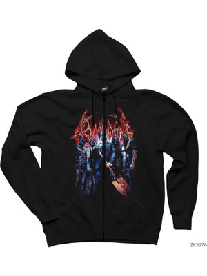 Bloodbath Group Siyah Fermuarlı Kapşonlu Sweatshirt