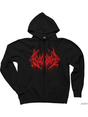 Bloodbath Logo Red Siyah Fermuarlı Kapşonlu Sweatshirt
