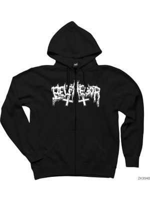Belphegor Logo Siyah Fermuarlı Kapşonlu Sweatshirt