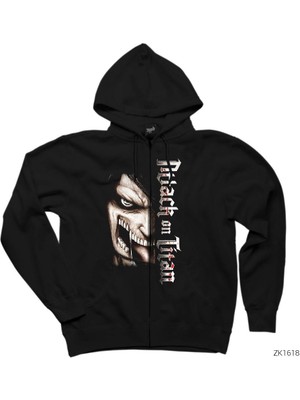 Attack On Titan 2 Siyah Fermuarlı Kapşonlu Sweatshirt