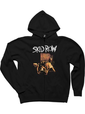 Skid Row Slave To The Grind Siyah Fermuarlı Kapşonlu Sweatshirt