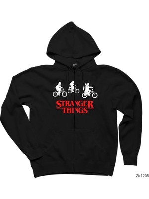 Stranger Things Bicycle Siyah Fermuarlı Kapşonlu Sweatshirt