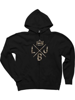 Lebron James King Logo Siyah Fermuarlı Kapşonlu Sweatshirt