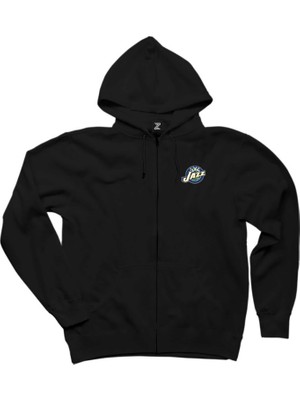 Utan Jazz Logo Siyah Fermuarlı Kapşonlu Sweatshirt