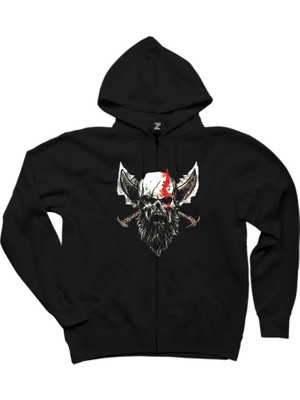 God Of War Skull Kratos Siyah Fermuarlı Kapşonlu Sweatshirt