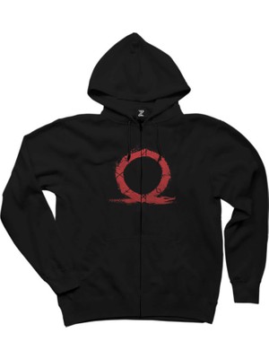 God Of War Ragnarok Red Omega Siyah Fermuarlı Kapşonlu Sweatshirt