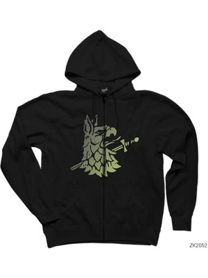 Vikings Gargola Siyah Fermuarlı Kapşonlu Sweatshirt