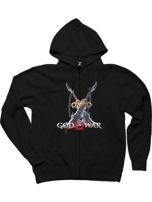 God Of War Kratos Kılıçları Siyah Fermuarlı Kapşonlu Sweatshirt