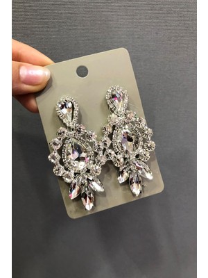 Hayalperest Boncuk Şeffaf Kristal Taşlı 3 Taş Oval Küpe