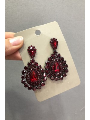 Hayalperest Boncuk Koyu Bordo Kristal Cam Taşlı Koyu Gri Küpe