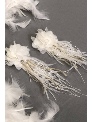 Hayalperest Boncuk Beyaz Incili Hasırlı Tüylü Küpe