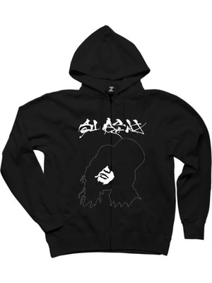 Slash Portre Text Siyah Fermuarlı Kapşonlu Sweatshirt