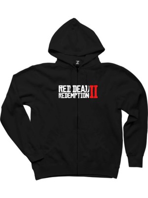 Red Dead Redemption 2 Text Siyah Fermuarlı Kapşonlu Sweatshirt